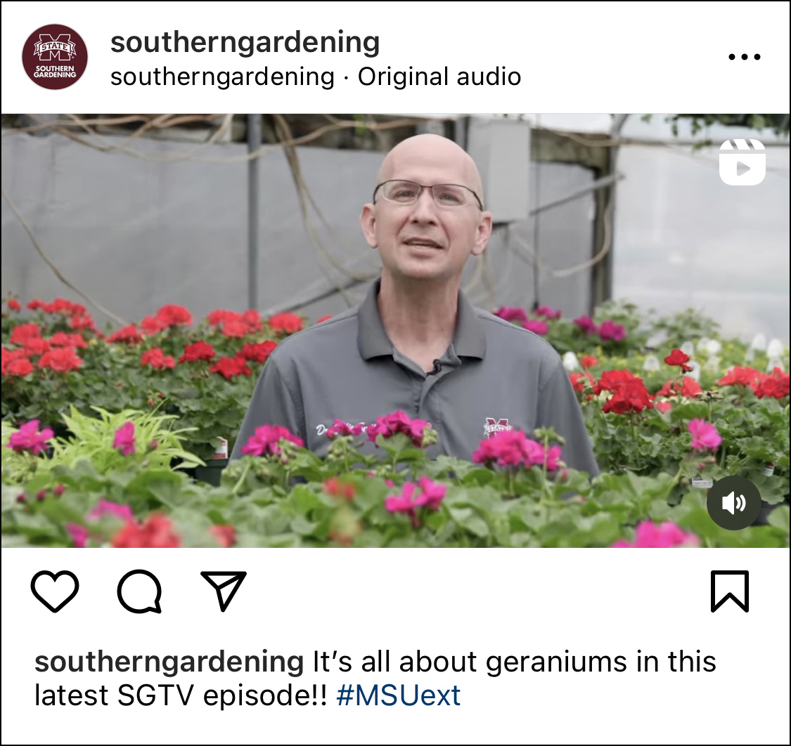 An Instagram post announcing Dr. Eddie Smith is the new Mississippi State University Extension Service Southern Gardener.